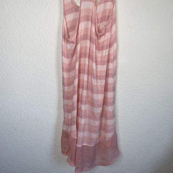 We the Free pink Chiffon High Low Ribbed Raw Hem Tank Striped XS Oversized EUC - Picture 6 of 8